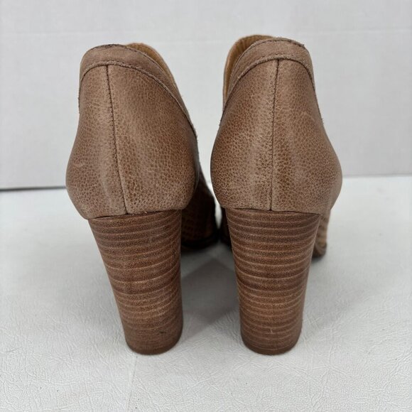 Lucky Brand Perforated Leather Bootie Size 8 Tan Suede Block Heel Peep Toe Boot - Picture 10 of 12
